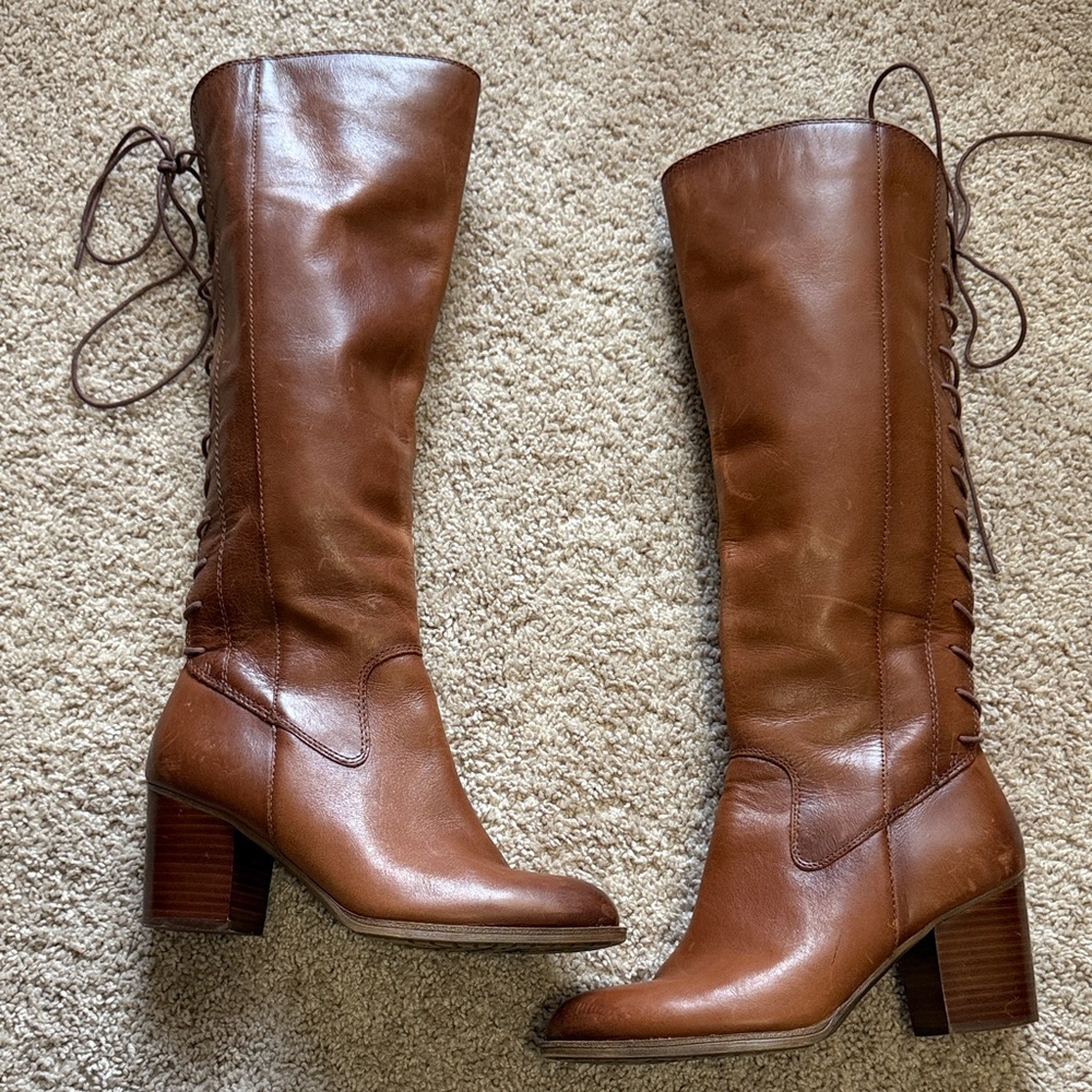 Sofft Chic Tan Leather Lace-Up Heeled Boots